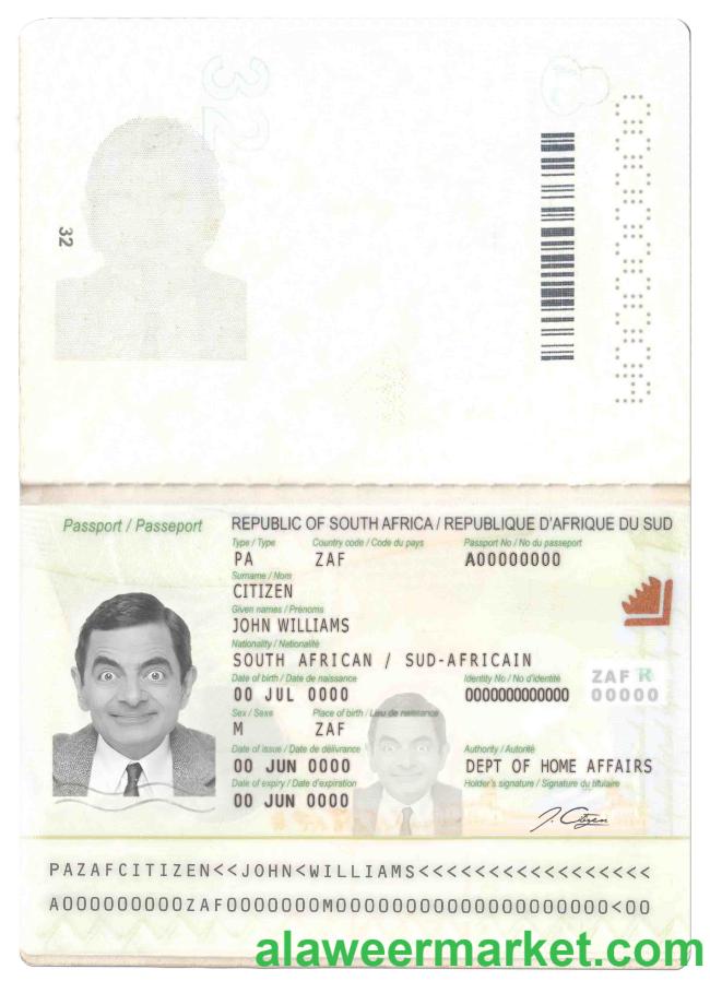 South Africa passport in PSD format, fully editable (2009 - present)